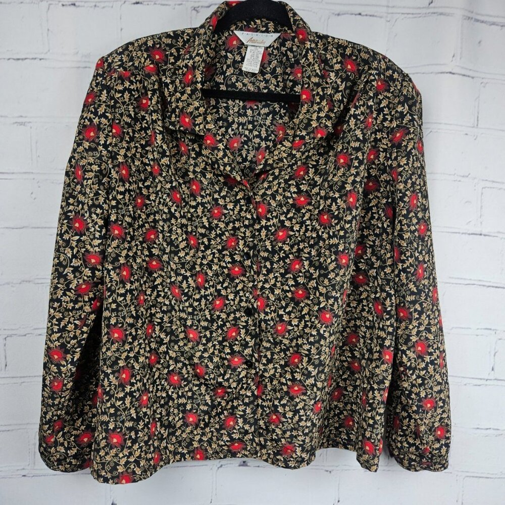 Vintage Fashion Attitudes Women's Floral Button-Up Blouse top Shirt 18 Large